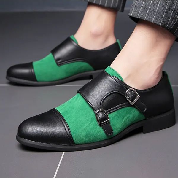 

autumn winter new men business formal shoes pu splicing mixed color double button low heel round head classic british style dh298, Black