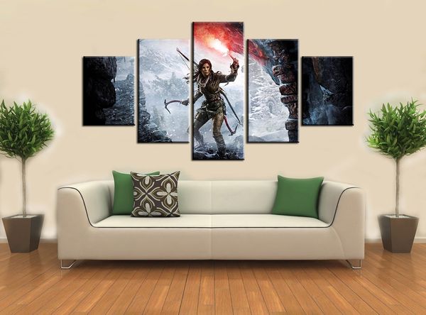 

5pcs/set unframed rise of the tomb raider laura cave weapons painting poster print on canvas wall art for living room decor