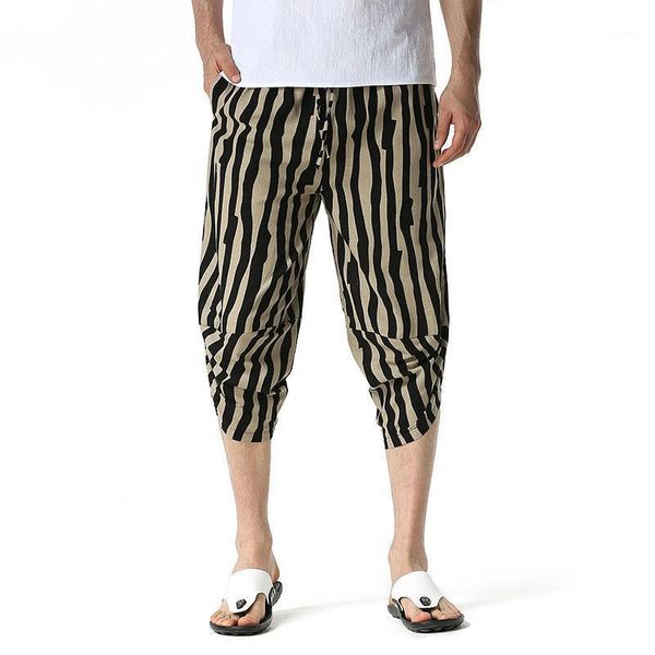 

vintage 3d striped print joggers men 2021 brand cotton linen baggy harem pants harajuku streetwear jogging sweatpants men's, Black
