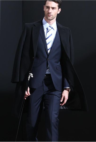 

men's wool & blends 2918 men winter jacket luxurious pure collar business cashmere thick long pea coat 3xl lx776, Black