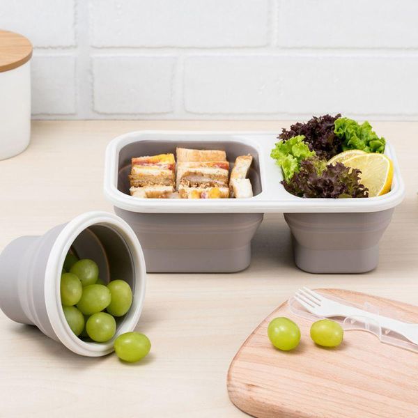 

dinnerware sets foldable storage container silicone folding lunch salad box with lid microwave fridge bowl portable s