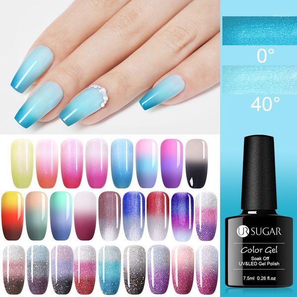 

sugar 7.5ml pearly shell thermal color changing gel nail polish glitter temperature soak off uv led varnish art1, Red;pink