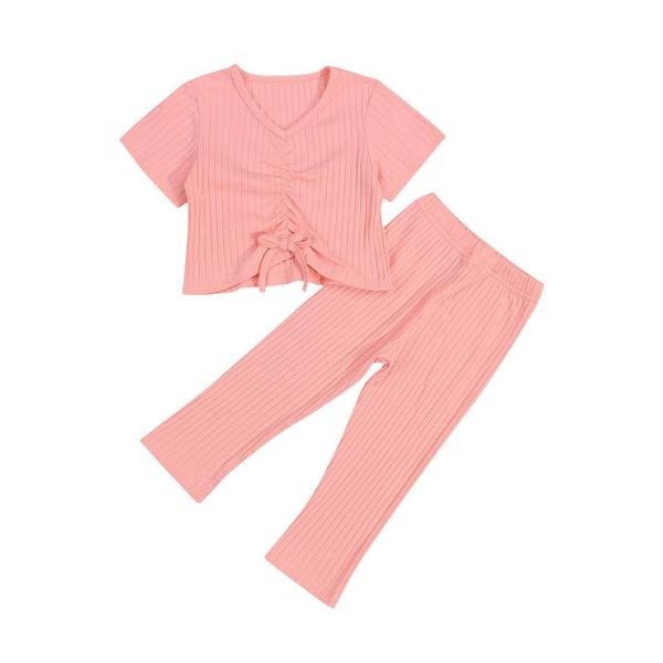 

clothing sets opperiaya baby solid color short sleeve t-shirt trousers drawstring decoration navel high waist version summer casual, White