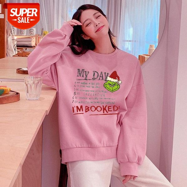 

thick the grinch christmas monster green hair printed fleece sweatshirt pink crew neck pullover #dx33, Black