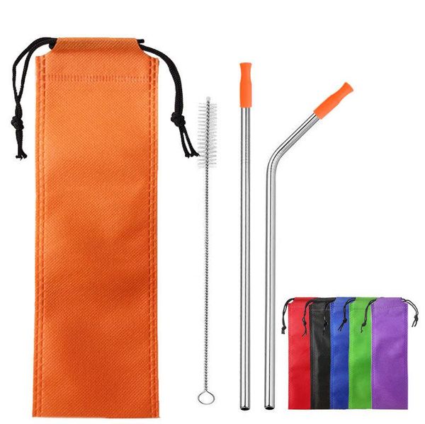 

drinking straws 304 stainless steel straw colorful reusable set with brush and bag