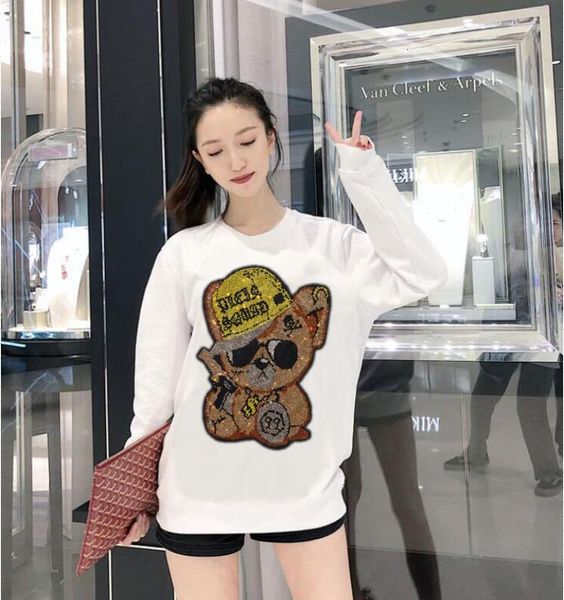 

women's knits & tees quality female sweatpants strass long sleeve hoodie autumn winter ship design shirts of gout, White