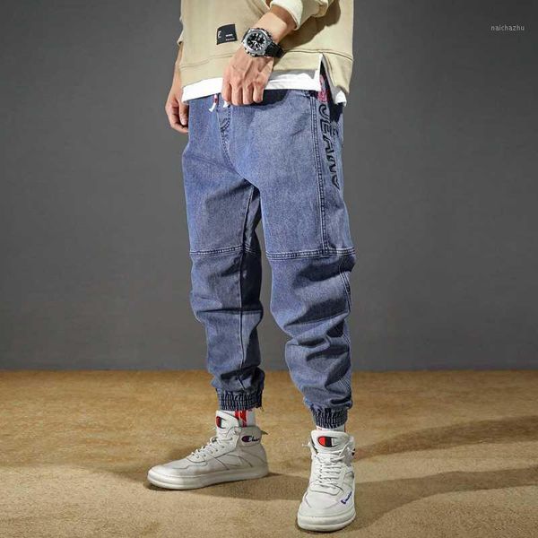 

men's jeans plus size stretchy loose tapered harem cotton breathable denim baggy jogger casual trousers 42, Blue