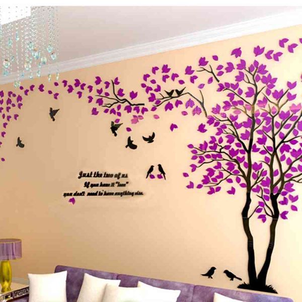 Cor adesivo de parede diy wallpaper grande adesivos de parede mural sala de estar sala de estar casa decoração 3d acrílico árvore adesivo para decoração de parede 210615