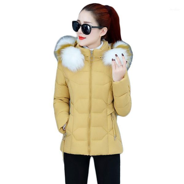 

winter coat women short loose yellow 2021 autumn korean fashion thick warmth detachable fur hooded down cotton jackets lr9491, Black
