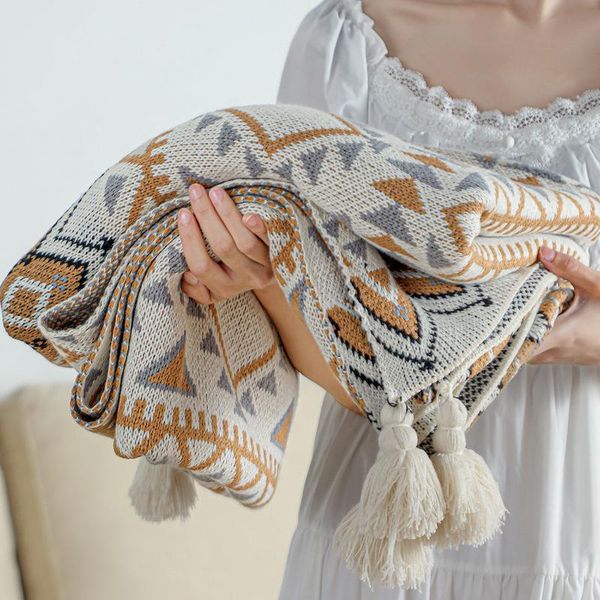 

blankets nordic style throw bohemia acrylic knitting tassel blanket for nap travel decorative bedding sofa covers