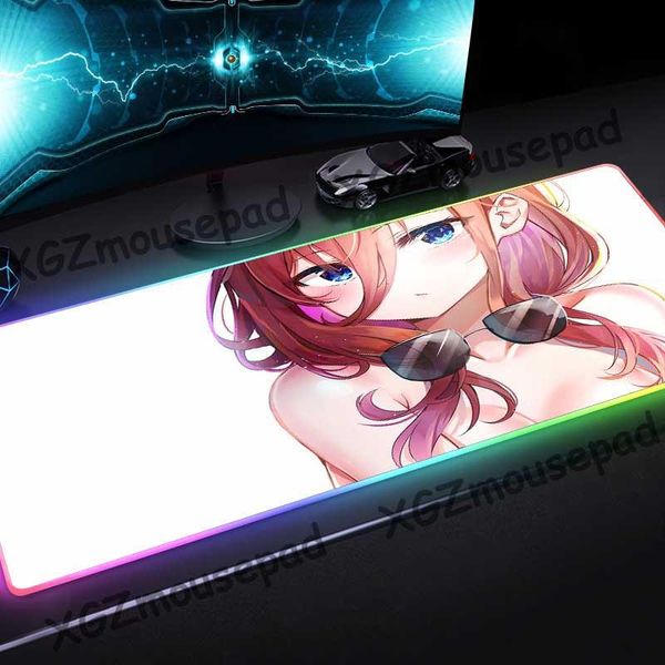 

mouse pads & wrist rests xgz large rgb pad black lock edge anime fashion sunglasses girl custom office computer desk mat speed rubber non-sl