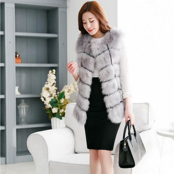 

women's vests 2021 winter women plus size faux fur coat fashion long mink vest jackets ladies outwear coats for, Black;white