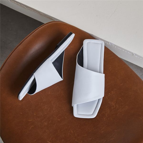

design sandals fashion toe square women's leather sandals slide-on solid flat color with casual summer shoes more size 34-40 b6ye, Black