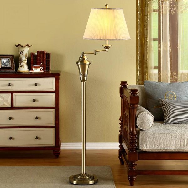 

floor lamps american retro copper metal fabric led e27 lamp for living room bedroom el h 153cm ac 80-265v 1066