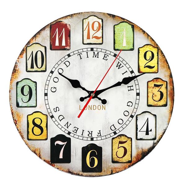 

silent large wall clock retro wood living room creative bedroom clocks home decor shabby chic decoration