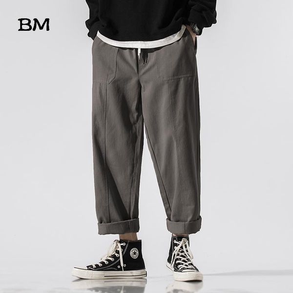 

spring summer thin loose straight pants japanese streetwear casual sweatpants fashion nine-point cargo men men's, Black