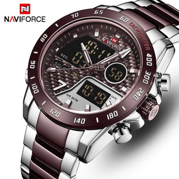 

naviforce men watch luxury brand mens waterproof sport watches quartz analog digital wristwatch clock relogio masculino 210728, Slivery;brown