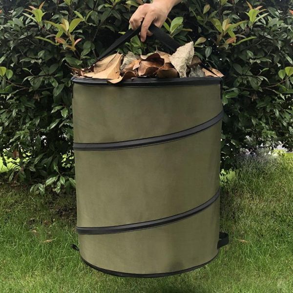 

collapsible container leaf trash can with handles 10 gallon reusable portable waterproof waste home outdoor yard gardening bags bins