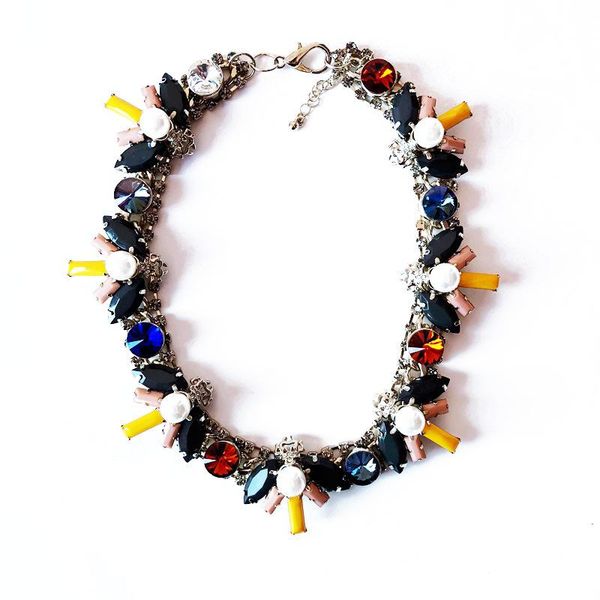 

chokers fashion women multi layer necklace pearls flower crystal sweater chain jewelry brand, Golden;silver