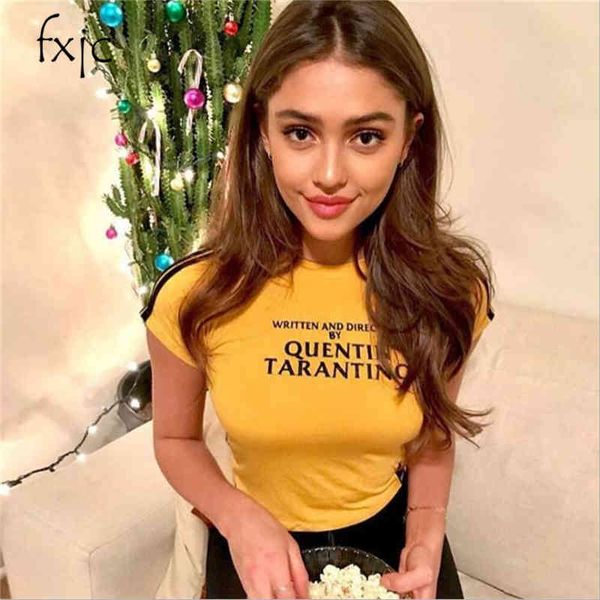 

spring and summer short-sleeved round neck letter printing slim was thin cotton wild t-shirt female zr272 210507, White