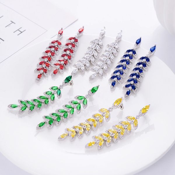 

statement wheat ears earrings luxury wedding jewelry multicolour crystal leaves pendant earring brand design long tassel earings, Silver