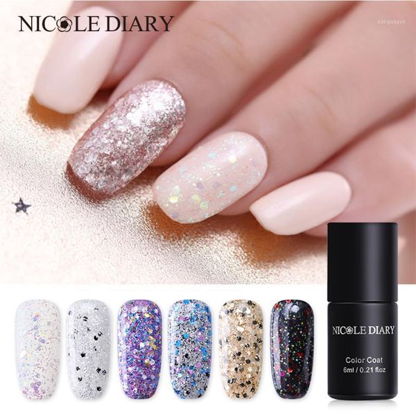 

diary 6ml nail glitter gel base coat easy to remove soak off shinning art uv led lamp polish1, Red;pink