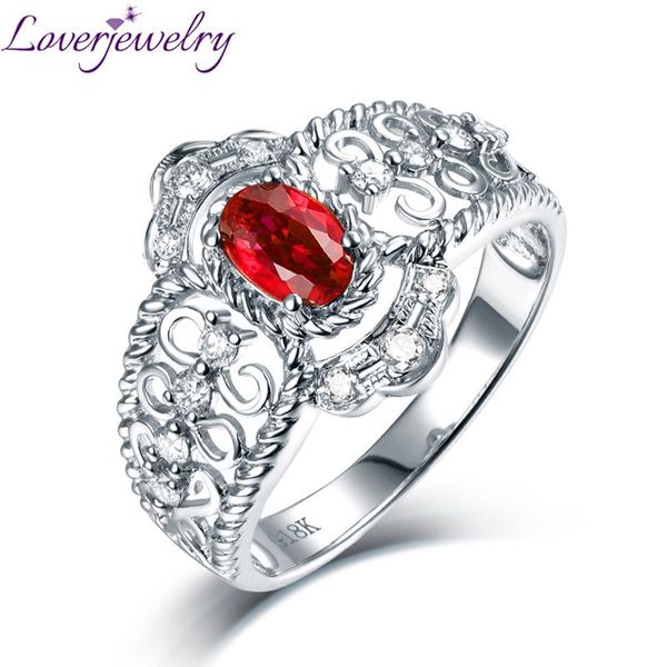 

cluster rings loverjewelry ring 2021 luxury design red ruby women 14kt white gold speical anniversary diamond for wedding, Golden;silver