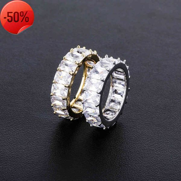 

personalized hip hop rectangular zircon ring for men and women, Golden;silver