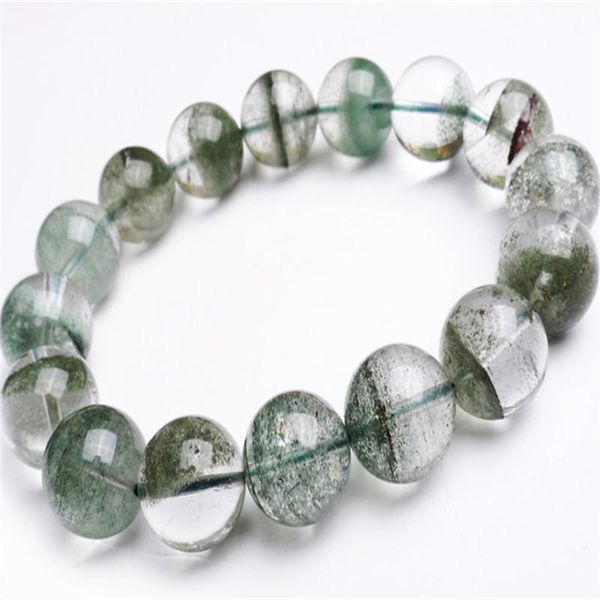 

beaded, strands 13.5mm genuine natural green phantom quartz crystal stretch clear round bead bracelets women men, Black