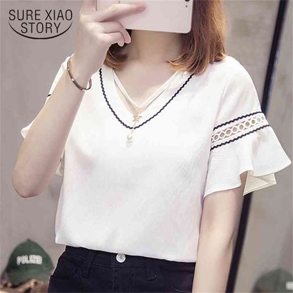 

summer blouse for women v-neck chiffon 3xl 4xl 5xl plus size short sleeve shirts 4552 50 210506, White