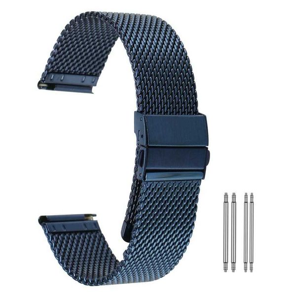 

18mm wristatch bracelet 20mm watch strap mesh 22mm watches band folding clasp 4 spring bars blue citurini di acciaio per orologi h0915, Silver