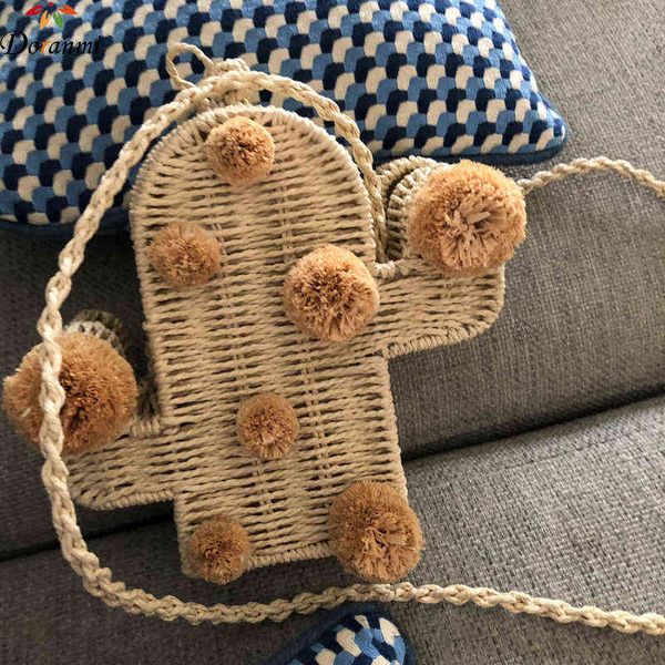 

shopping bags doranmi cactus shape straw shoulder for women beach summer flap box female knitted crossbody bg426 220301