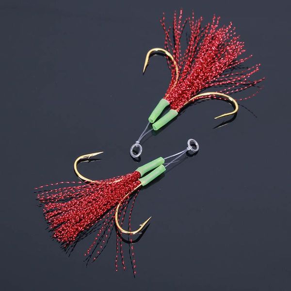 

fishing hooks 1set high carbon steel hand made pike saltwater double jig jigging fishhook with barb luminous twin assist