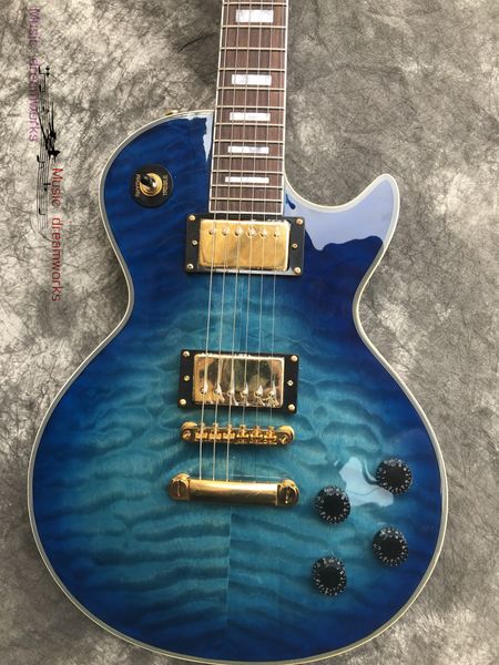 

chinese electric guitar les transparent blue color flame maple custom