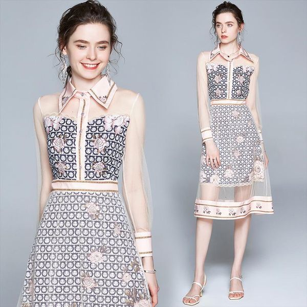 

mesh fashion summer women dress long sleeve patchwork elegant vestidos robe femme sg005065, Black;gray