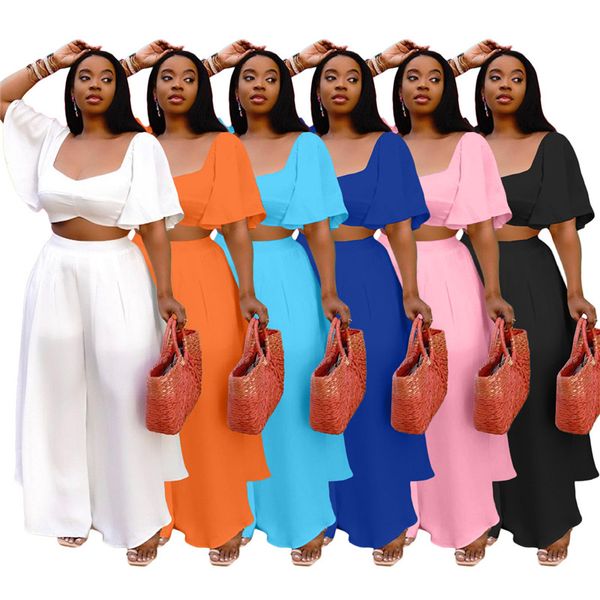 

women's two piece pants wholesale items in bulk plus size clothes pant sets wide leg set fashion solid outfits clothing m6959 by dhl, White