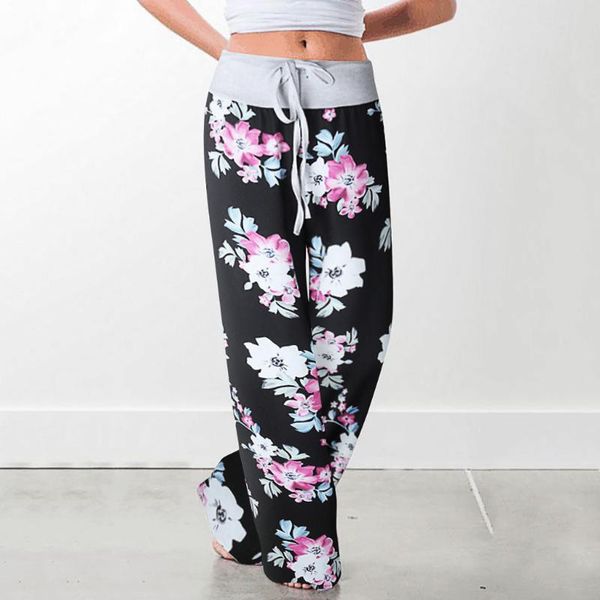 

women's pants & capris womens comfy stretch floral print drawstring palazzo wide leg lounge women, Black;white