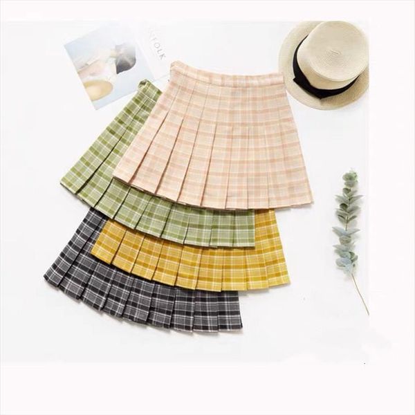

xs 3xl plaid summer women skirts high waist stitching student pleated cute sweet girls dance mini uniform, Black