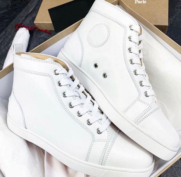 

factory sale sports white shoes black high calfskin leather sneaker red bottom classic brand men women casual outdoor sports trainers