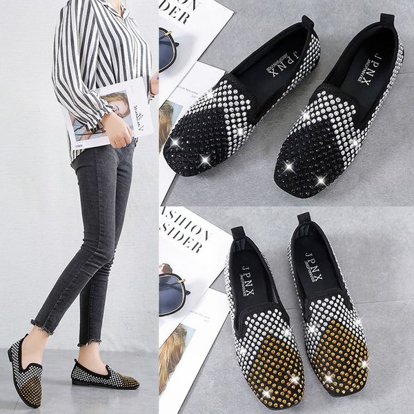 

women flat shoes flock mixed color spring autumn female single shoes crystal square toe slip-on shoes women flats loafers, Black