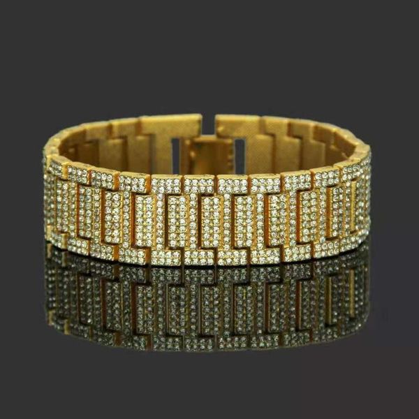 

link, chain iced out bracelet for men women cuban link sliver gold charm big bangle couple jewelry, Black