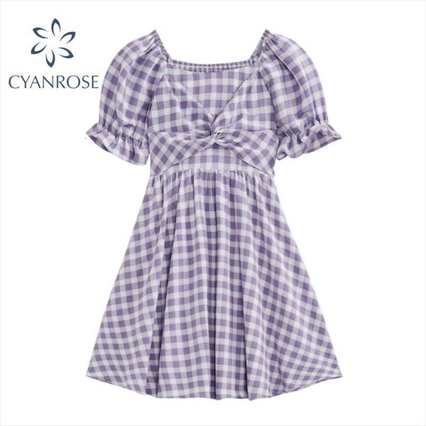 

sweet purple plaid crop womens dress elastic vintage bownot elegant mori girl korean dresses summer preppy style vestidos, Black;gray
