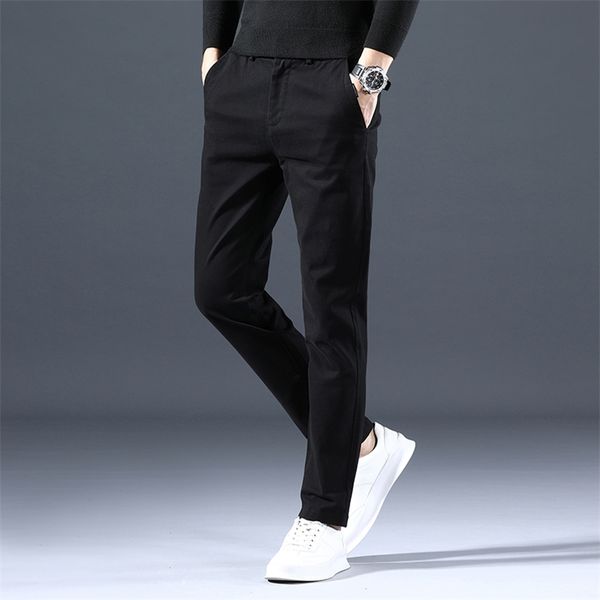 

autumn winter casual pants korean version slim trousers men fashion all match 211112, Black