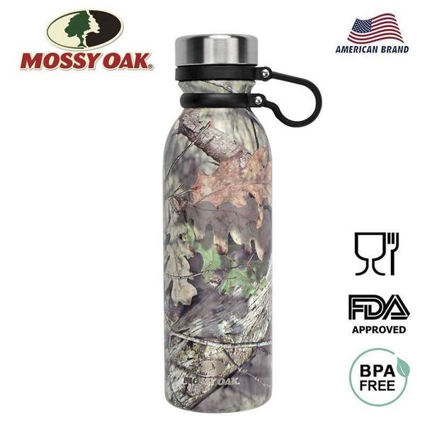 Mossy Oak 600ml vácuo isolado garrafa de água de aço inoxidável boca largamente à prova de vazamento de parede de cola camo 210615