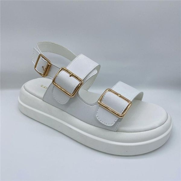 

sandals 2021 women buckle strap platform black white summer flat casual sports sandels female design leather chunky shoes
