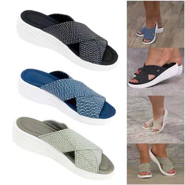 

sandals slippers for women fashion mixed colors soft sole wedges slip-on slides indoor home ladies casual shoes, Black