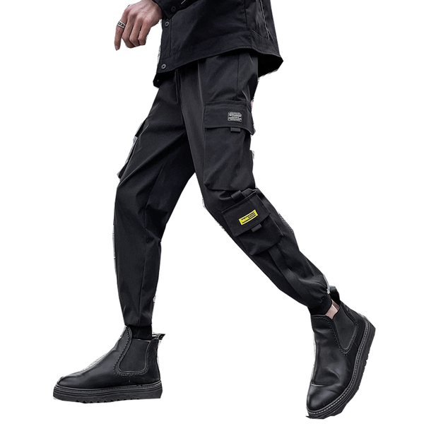 

men's pants 2021 spring casual drawstring sweatpants harlan cropped cargo, Black