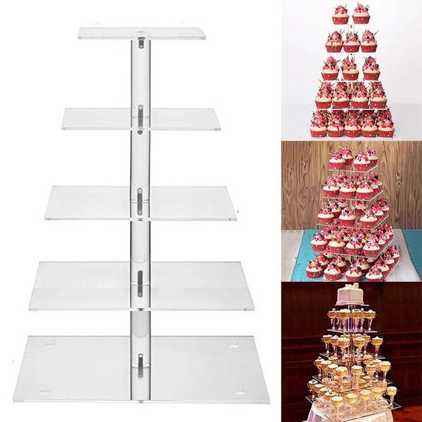 

other bakeware 1* 5 layers square transparent acrylic cake snack fruit shelf stand wedding living room decoration accessories high quaity