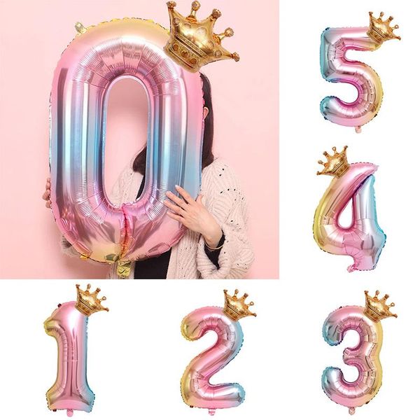 

inch gradient color crown number balloons children's birthday dress up party aluminum decoration