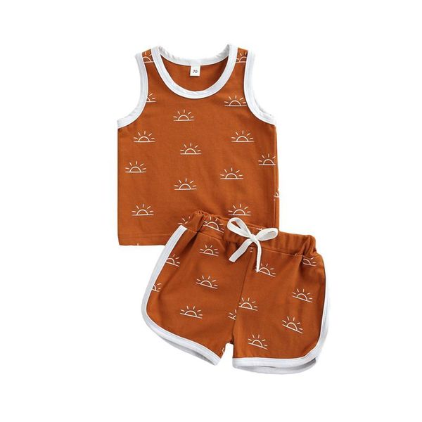 

2pcs toddler baby boys girls clothes sun print sleeveless vest shorts summer children casual sports suit outfit sets 0-4yrs clothing, White